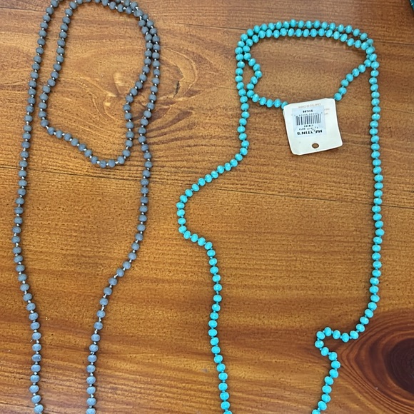 2-60” beaded necklaces. One teal (NWT) one grey. - Picture 2 of 4
